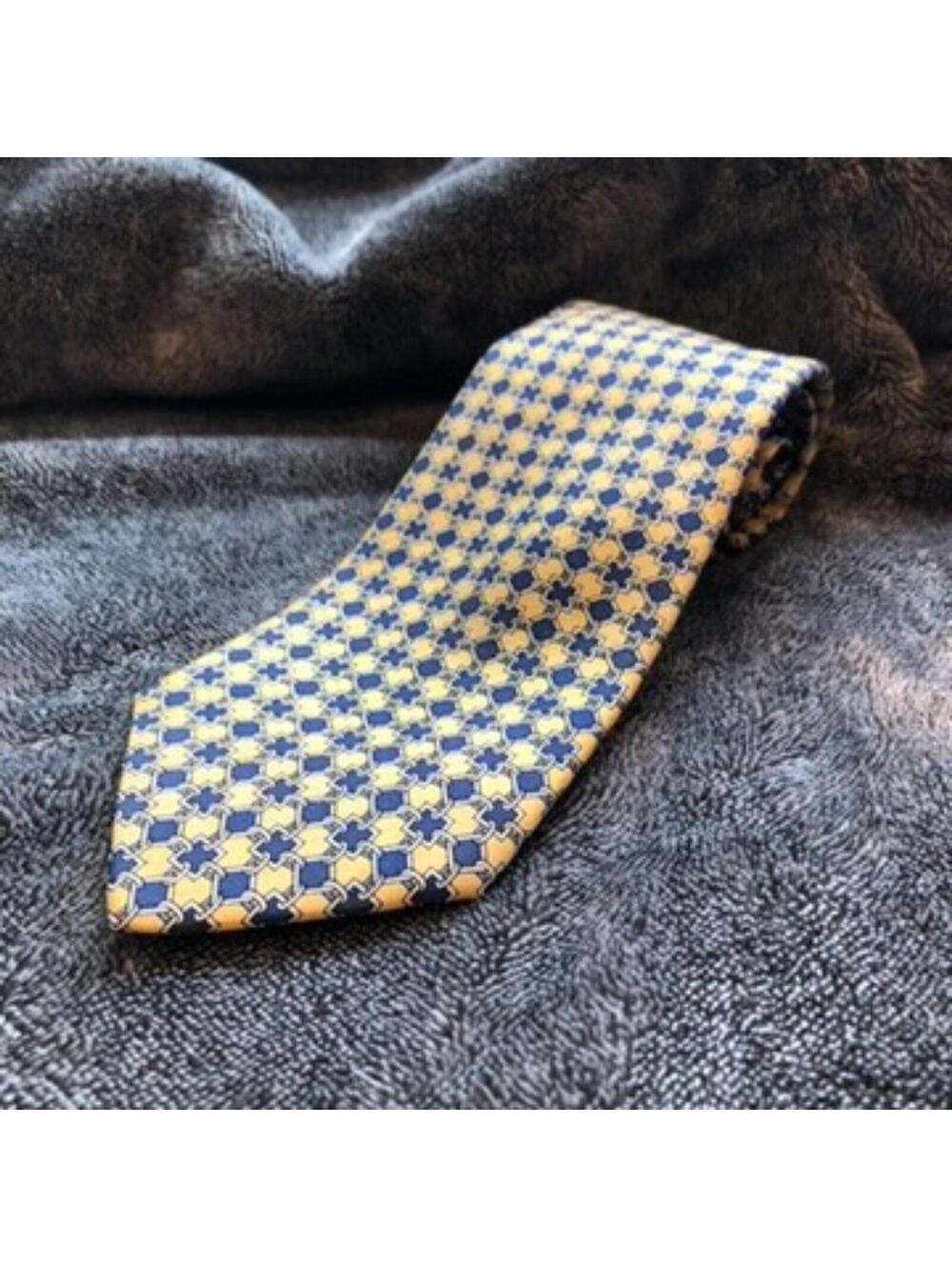 BROOKS BROTHERS 346 Men's 100% Silk Necktie USA Designer Geometric Yellow